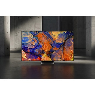 Color graphic is on display on a OLED TV screen.