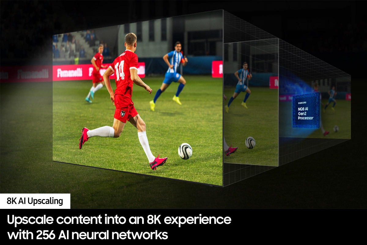 Samsung NQ8 AI Gen2 Processor works behind the scenes to optimize the details of a soccer match into great clarity.