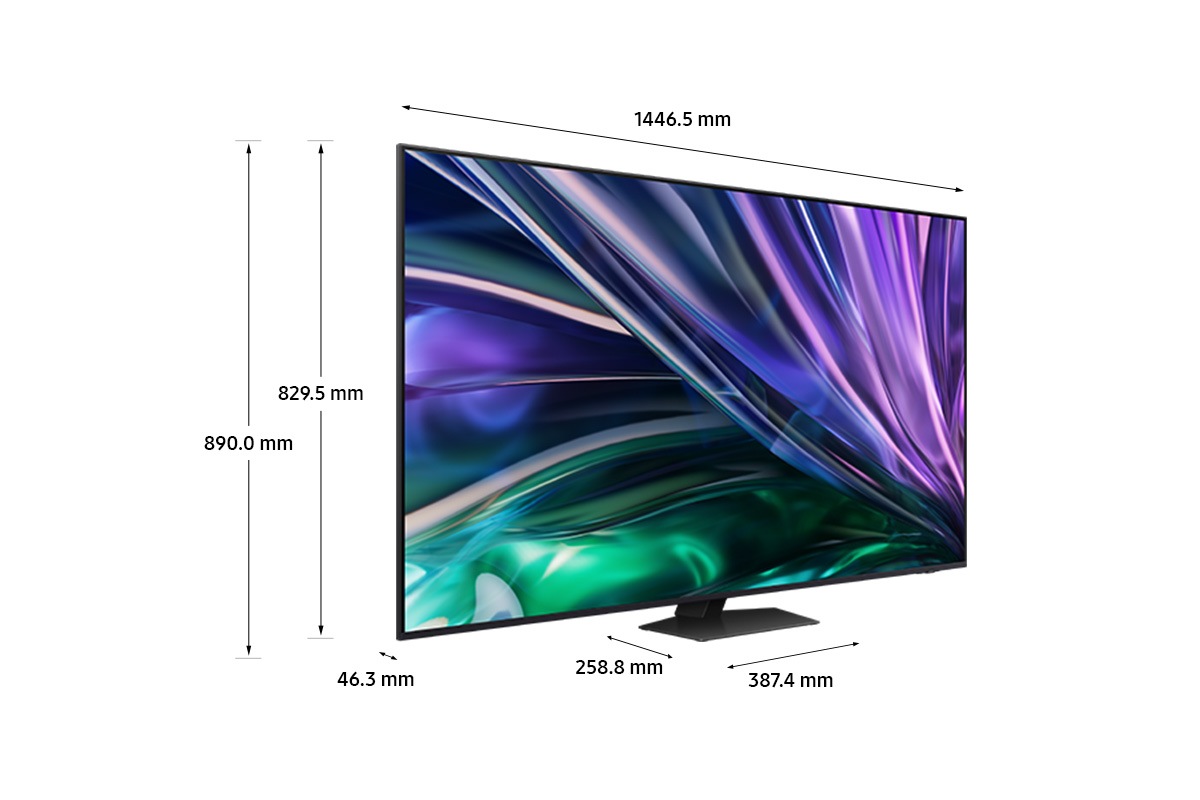 Dimension of Samsung Neo QLED TV(1446.5 x 890.0 x 258.8 mm) QN85D with black one touch hexagon stand