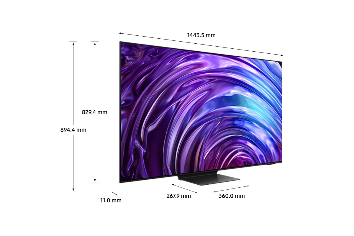 [Dímé~ñsíó~ñ óf S~ámsú~ñg ÓL~ÉD TV~ S95D (1443.5 x 894.4 x~ 267.9 mm) wí~th bl~áck s~lím Ó~C stá~ñd.]