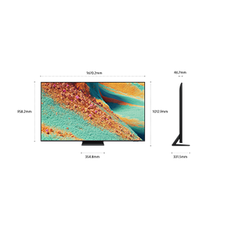 Dimension of Samsung Neo QLED QN85F screen only (1670.2 x 958.2 x 46.7 mm). Height with TitanBlack Metal Aero Center Stand (1012.9 mm). Dimension of TitanBlack Metal Aero Center Stand. (354.8 x 331.5 mm).