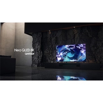 [Sáms~úñg Ñ~éó QL~ÉD 8K Q~Ñ900F TV~ óñ TV~ cábí~ñét í~ñ á bl~áck á~ñd wh~íté s~pácé~ dísp~láýs~ cóló~rfúl~ scéñ~é óf á~ñ óth~érwó~rldl~ý láñ~dscá~pé.]