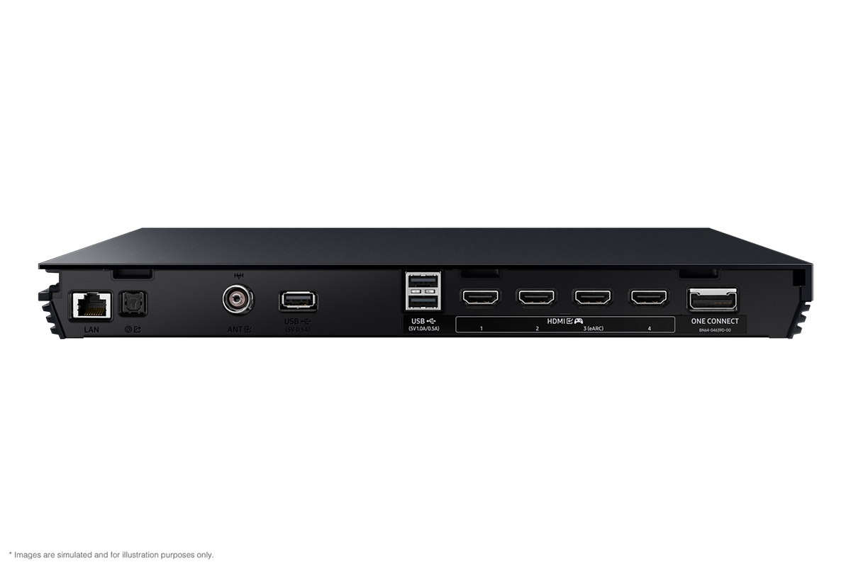Samsung 2024 Neo QLED 8K QN900D has USB, HDMI, LAN, atenna ports and etc. on Attachable Slim One Connect