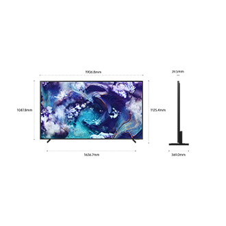 Dimension of 85inch Samsung Neo QLED QN900F screen only (1906.8 x 1087.8 x 39.5 mm). Height with Black Round Feet Stand (1125.4). Dimension of Black Round Feet Stand. (1636.7 x 369.0).