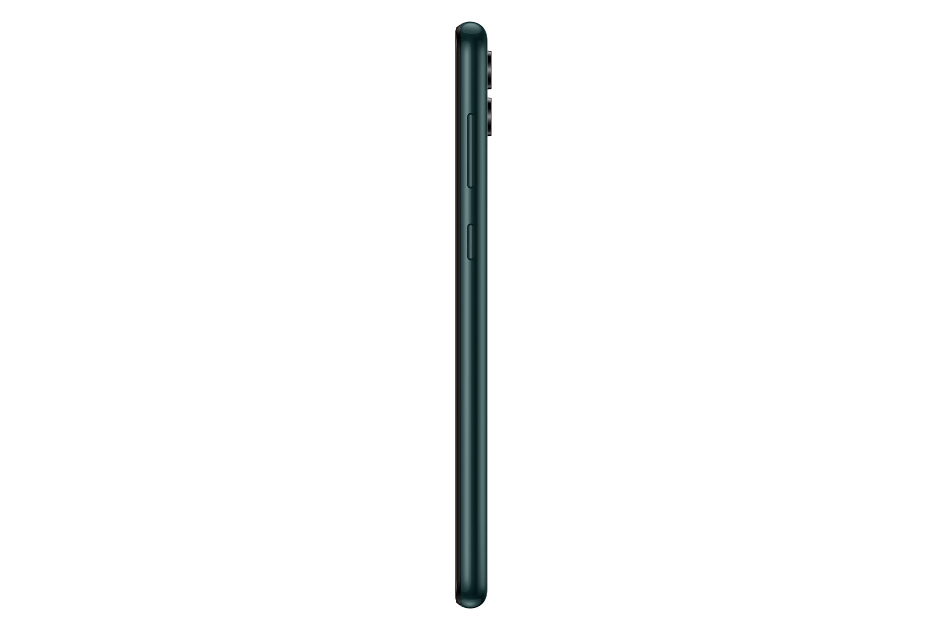 HP Samsung Galaxy A04 dengan dual SIM 4G, warna Deep Green. Tampilan sisi kanan smartphone Galaxy A04.