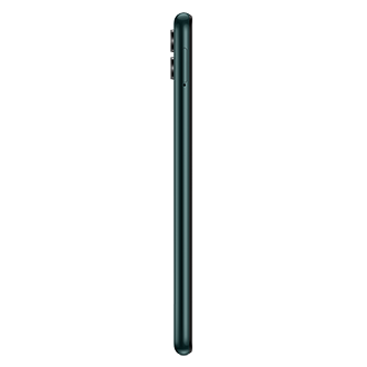 Smartphone Galaxy A04 Deep Green Samsung dengan dual SIM 4G, layar HD+. Tampilan sisi kiri smartphone Galaxy A04.