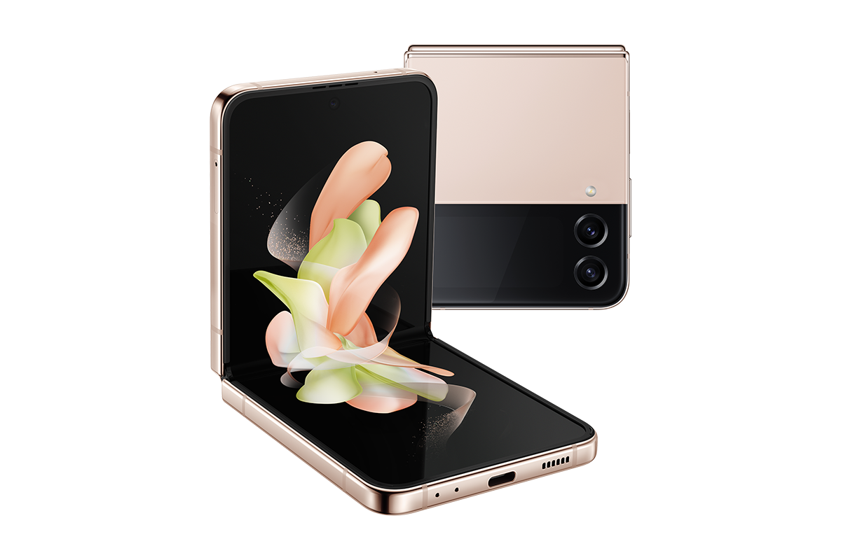 Beli HP lipat Samsung Z Flip 4 harga resmi Samsung Indonesia dengan layar Dynamic AMOLED 2X. Smartphone lipat Samsung Z Flip 4 hadir dengan memori 128GB warna Pink Gold.