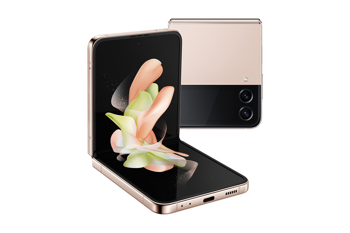 Beli HP lipat Samsung Z Flip 4 harga resmi Samsung Indonesia dengan layar Dynamic AMOLED 2X. Smartphone lipat Samsung Z Flip 4 hadir dengan memori 256GB warna Pink Gold.
