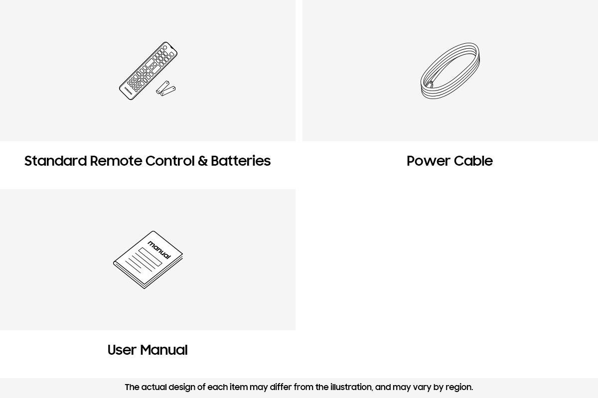 Samsung 2024 Crystal UHD DU7000 box contains remote control, batteries, power cable, and manual.