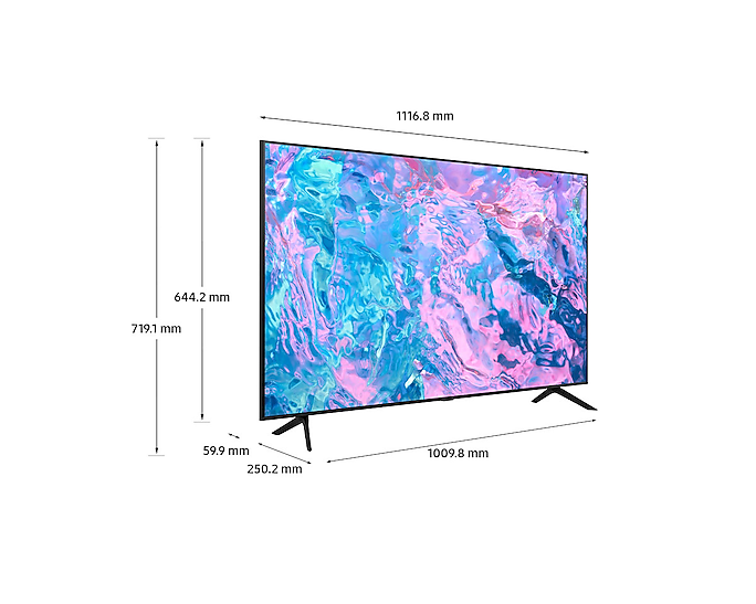 Dimension of Samsung UHD TV(1116.8 x 719.1 x 250.2 mm) CU7000 with black feet stand