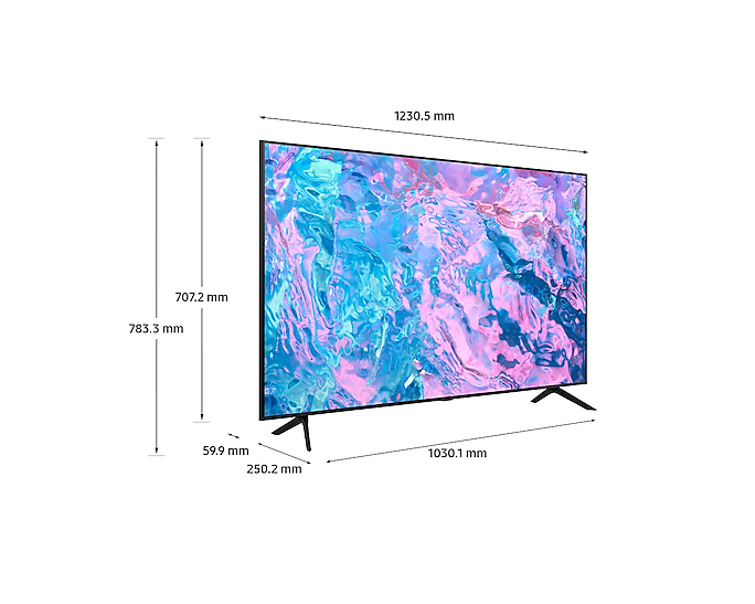 Dimension of Samsung UHD TV(1230.5 x 783.3 x 250.2 mm) CU7000 with black feet stand