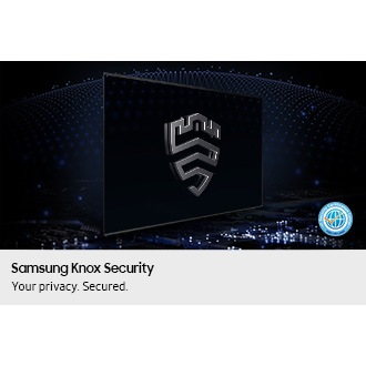A TV displays the Samsung Knox Security logo. Off the side, a logo for IT Security Certification Center CISS-1291-2024.