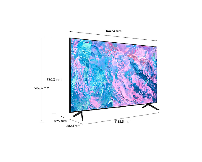 Dimension of Samsung UHD TV(1449.4 x 906.6 x 282.1 mm) CU7000 with black feet stand