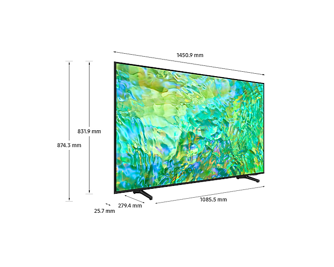 Dimension of Samsung Crystal UHD TV(1450.9 x 874.3 x 279.4 mm) CU8000 with black feet stand