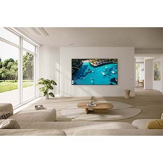 Crystal UHD DU9000 in the living room is displaying a picture with many yachts floating on a beach.