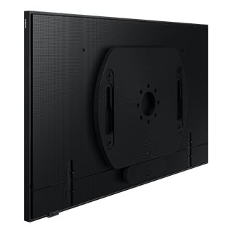 Bracket TV putar otomatis Samsung VG-ARAB untuk TV The Frame 2022 dan Samsung Neo QLED. Bracket TV putar 360 derajat dalam tampilan perspektif di belakang TV.