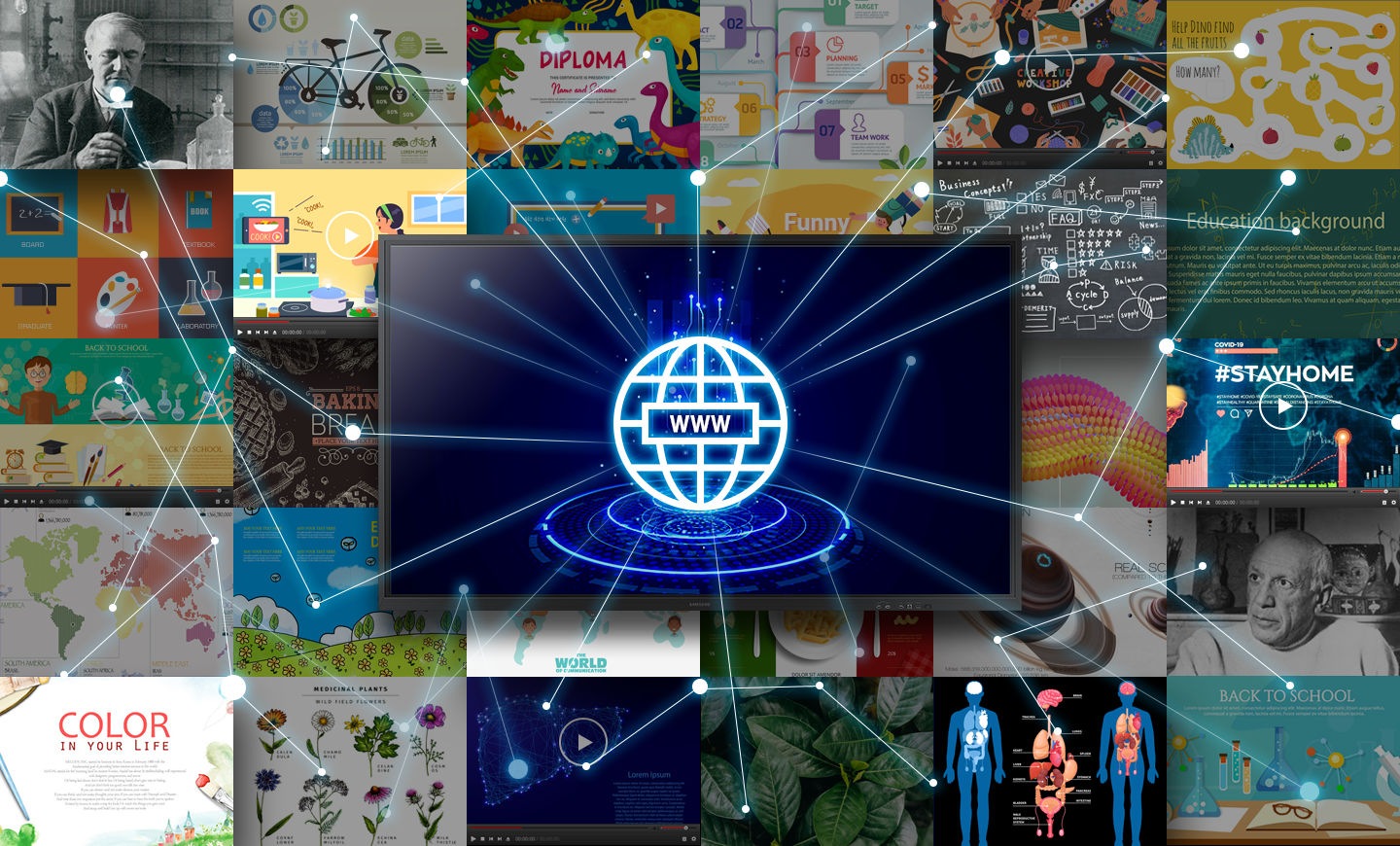 A web icon above the Flip 3 is linked to various screen displays shown behind.