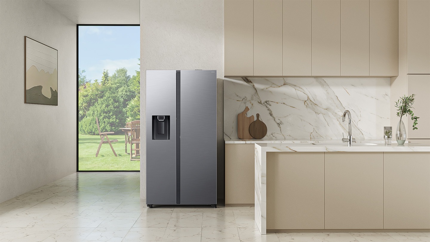 The refrigerator is installed in the modern Kitchen.