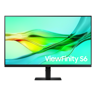 Front of 32 inch Samsung ViewFinity S60UD with green wave on screen.