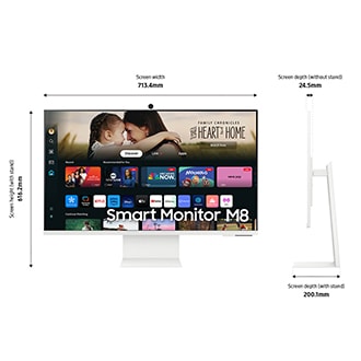 Dimension of  Samsung Smart Monitor M80D (713.4 x 616.2 x 200.1 mm) with white stand, and  screen depth of 24.5mm without stand.