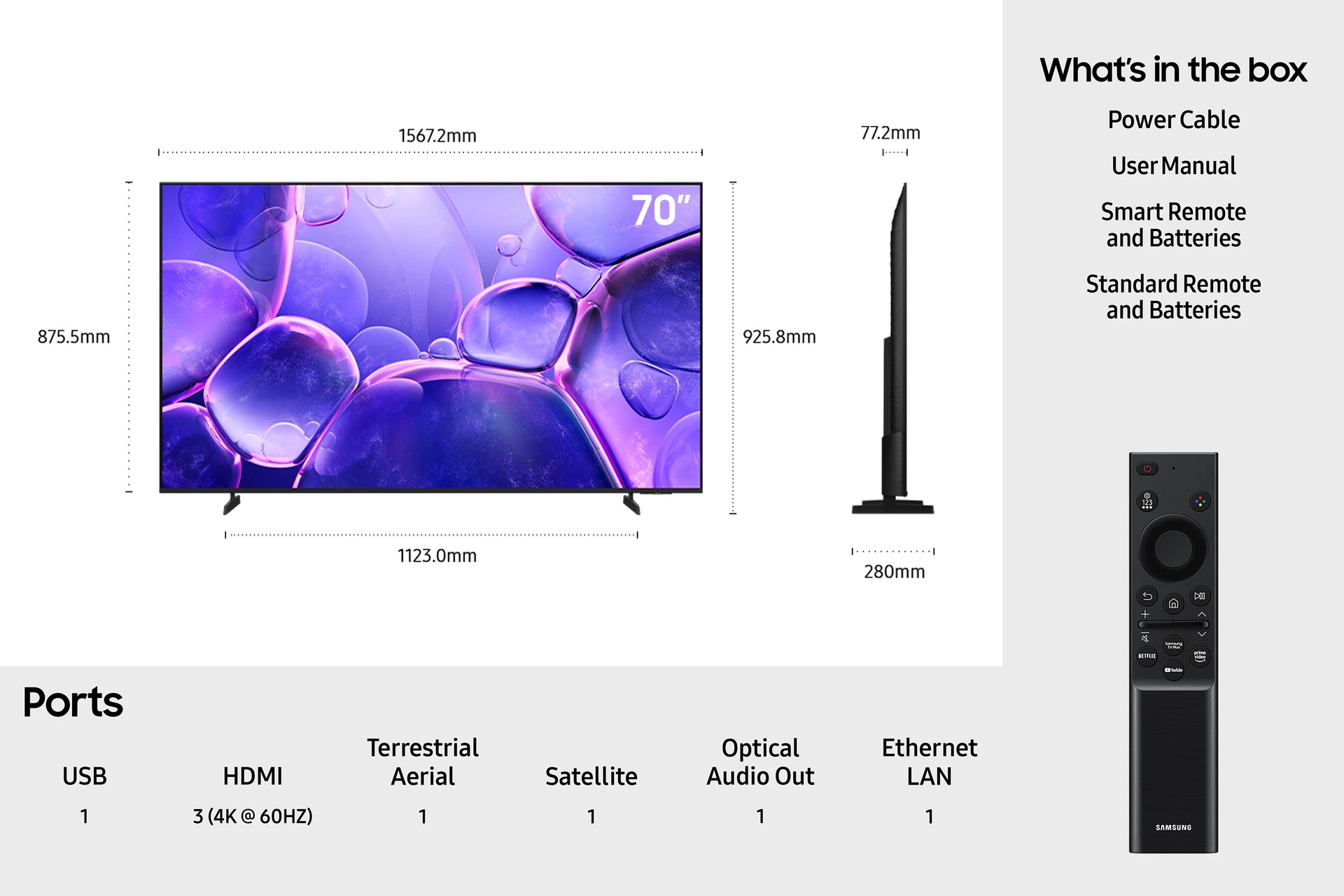 70" Crystal UHD U8000F 4K Smart TV (2025) Black