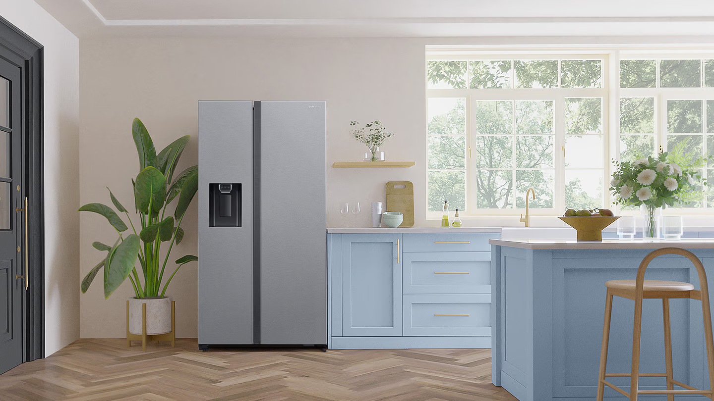 The refrigerator is installed in the modern Kitchen.