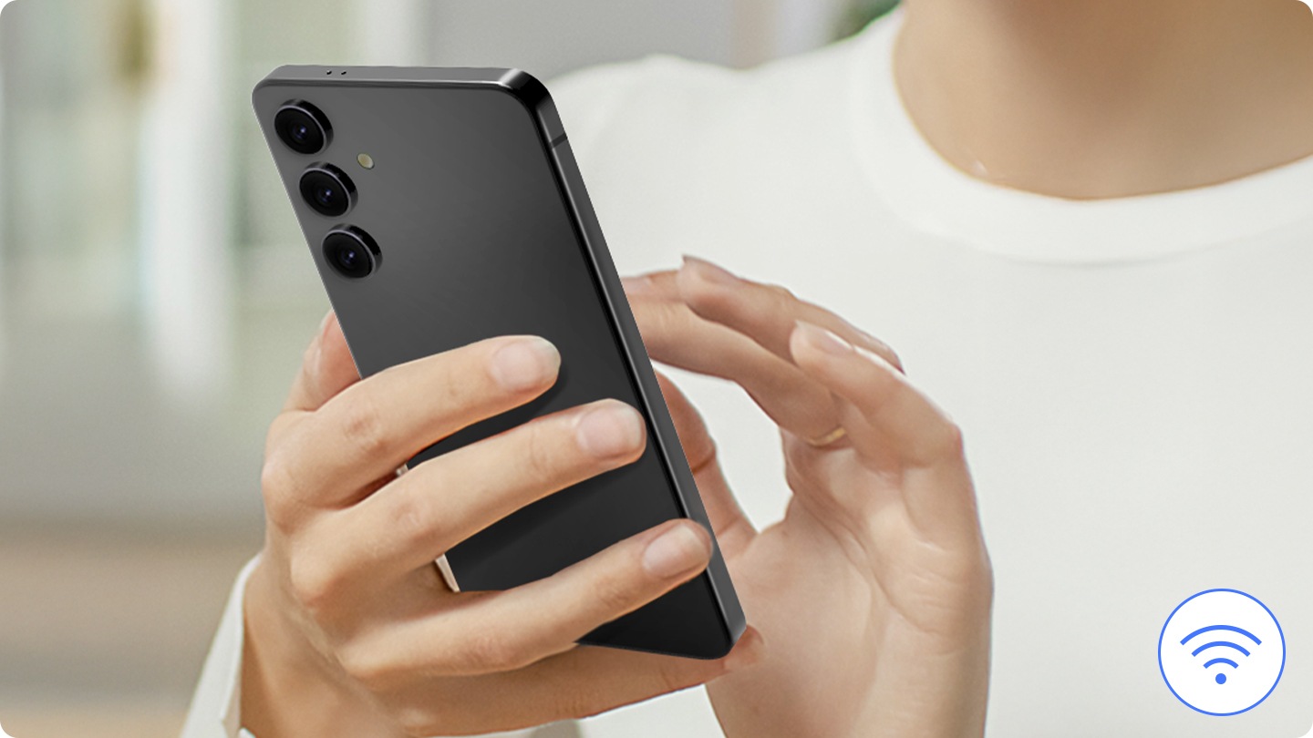 A person is managing refrigerator remotely via smartphone and wi-fi.