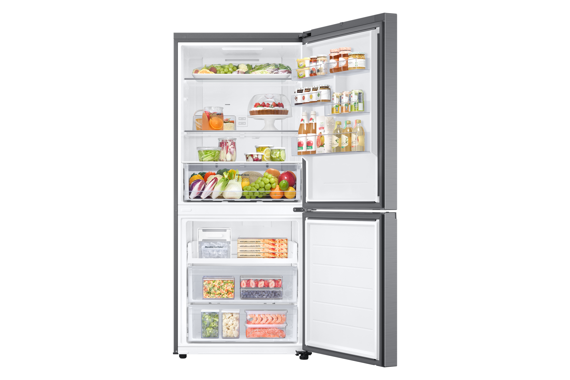 RB6000D Bottom Mount Freezer Refrigerator with SmartThings AI Energy Mode and  SpaceMax™ technology Front-Open-With-Food Refined Inox 
