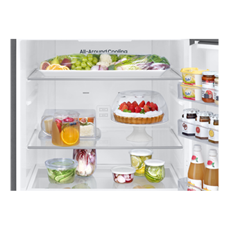 RB6000D Bottom Mount Freezer Refrigerator with SmartThings AI Energy Mode and  SpaceMax™ technology Detail-Shelf Refined Inox 
