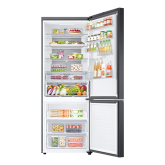 RB6000D Bottom Mount Freezer Refrigerator with SmartThings AI Energy Mode and Metal Cooling Front-Open-With-Food Black Doi 
