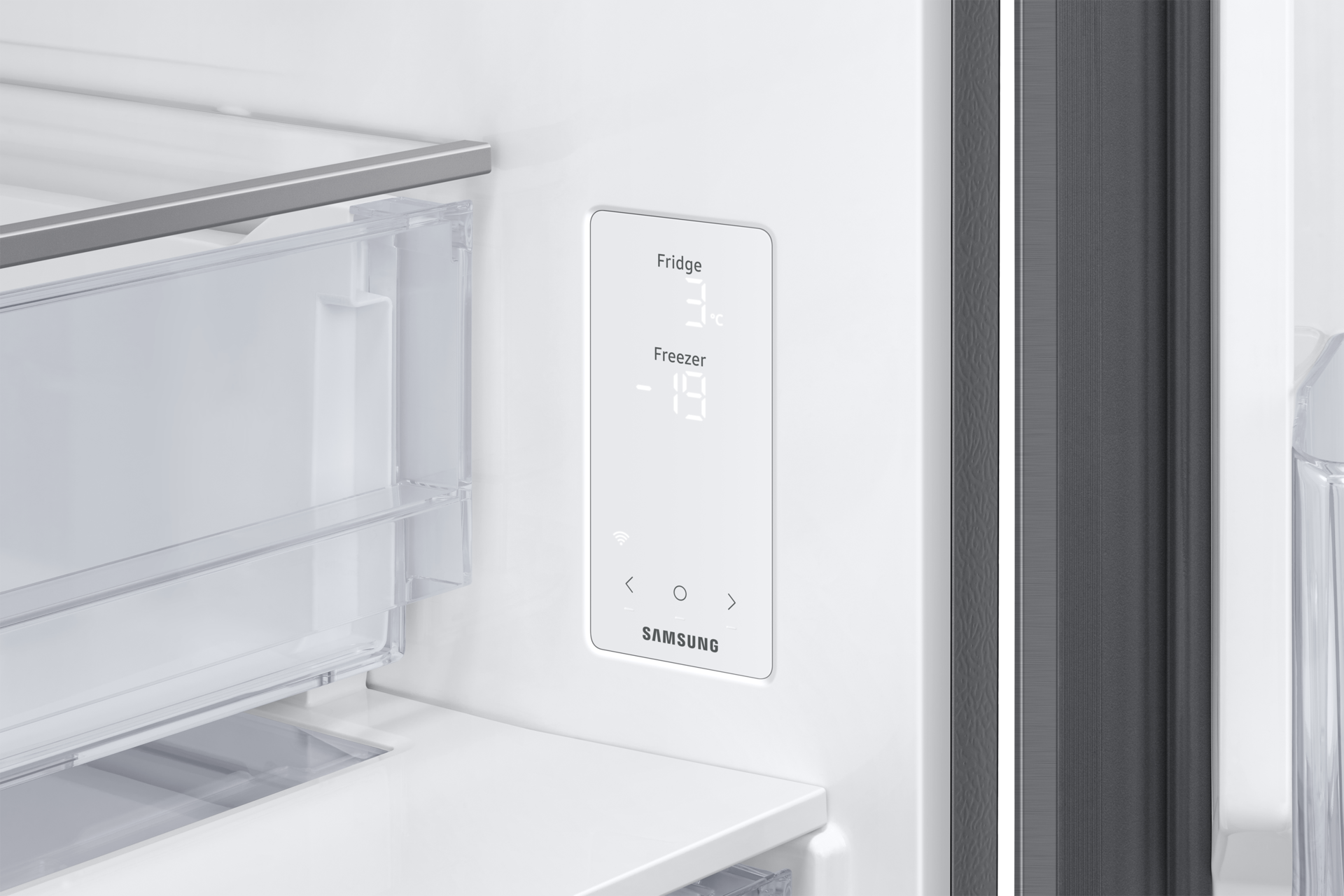 RB6000D Bottom Mount Freezer Refrigerator with SmartThings AI Energy Mode and Metal Cooling Detail-Display Refined Inox 
