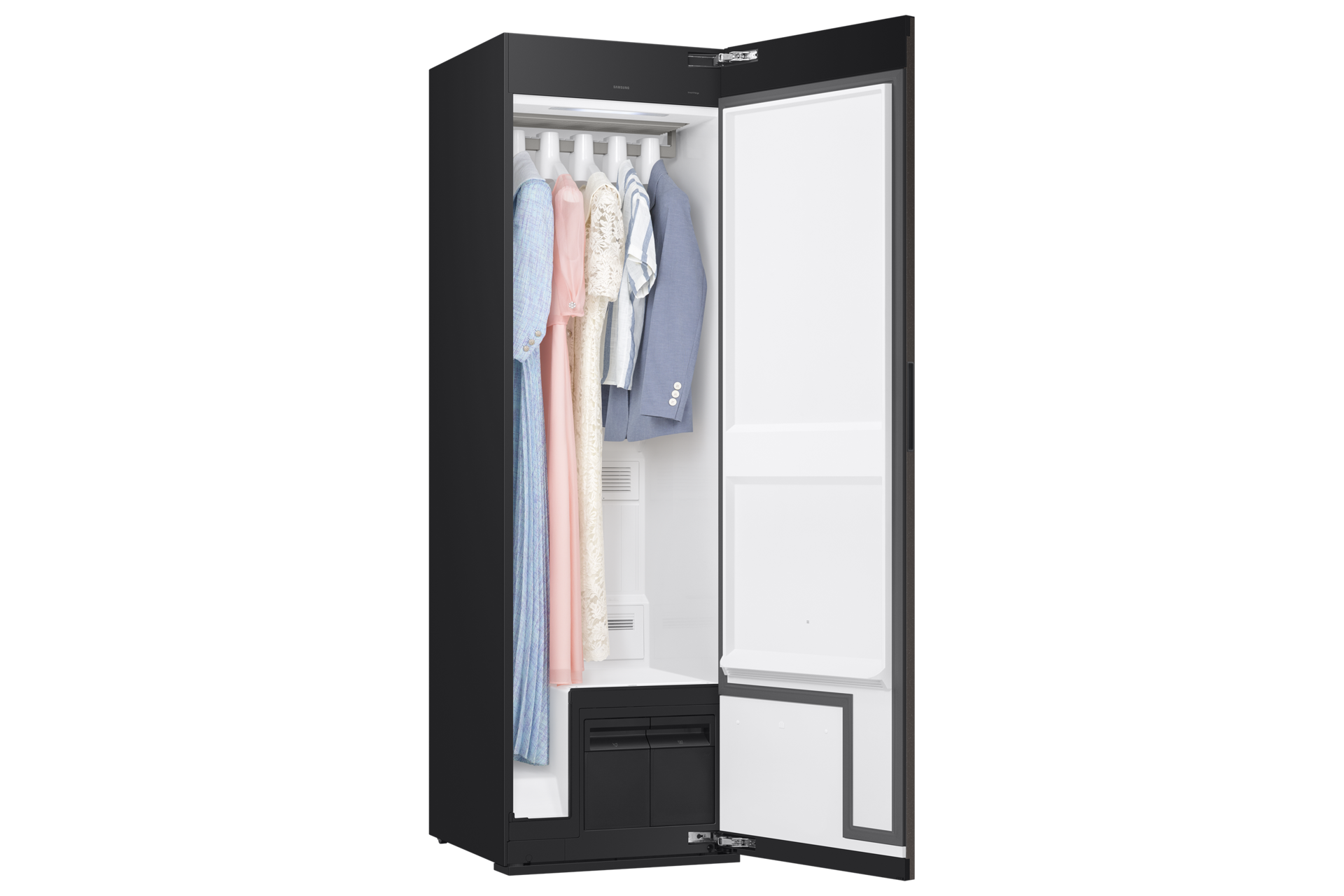 DF24CG5100 Bespoke AI Dryer with Dual AirWash and Dual JetSteam. L-Perspective-Open-Styling Cotta Charcoal 