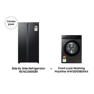 SBS Refrigerator RS76CG8003B1 and Front Load Washing Machine WW12DG5B24AX Black