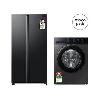 SBS Refrigerator RS76CG8003B1 and Front Load Washing Machine WW12DG5B24AX Black