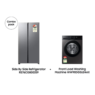 SBS Refrigerator RS76CG8003S9 and Front Load Washing Machine WW90DG5U24AX Inox