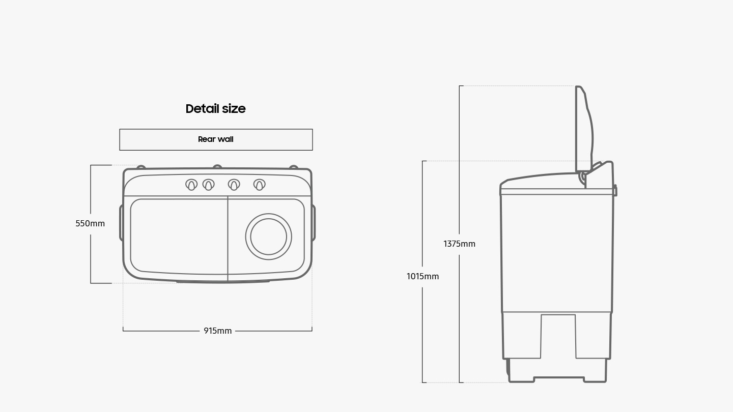 Width 915mm, Height 1015mm, Depth 550mm, Height with door open 1375mm.