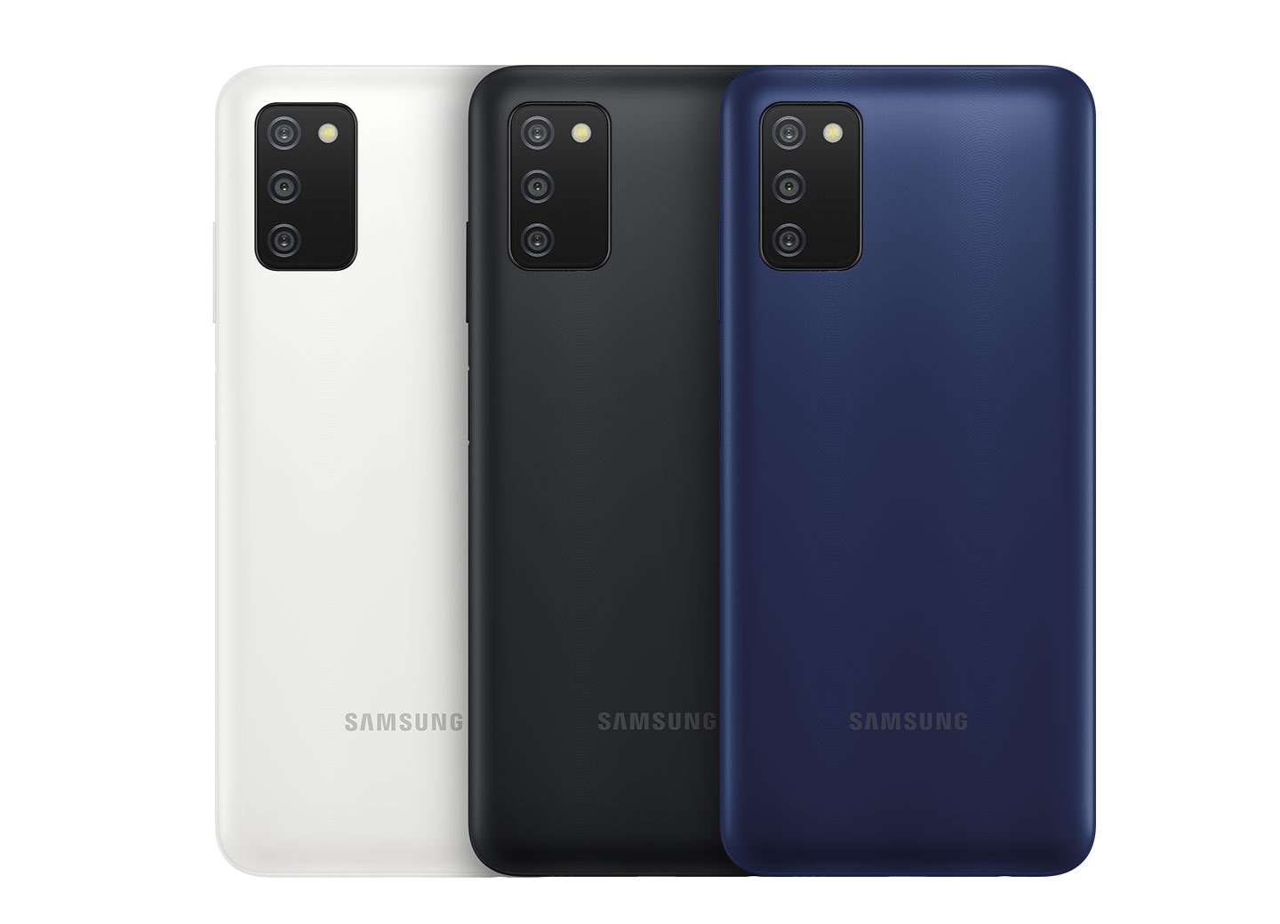 Classic back view of the device in blue along with 1 side and 1 front view to highlight modern matte finish.