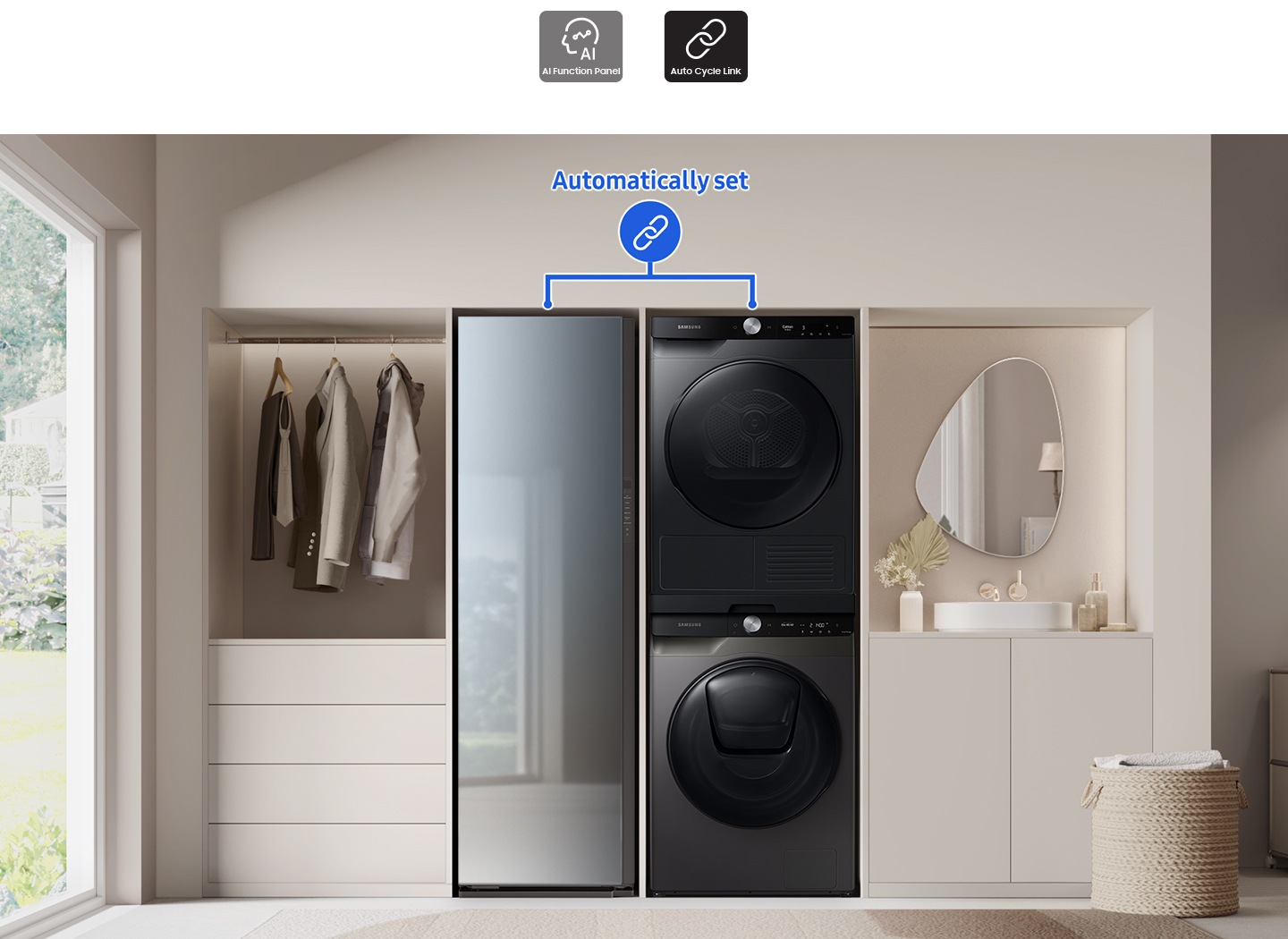 Cu Auto Cycle Link, Bespoke AirDresser poate fi conectat automat cu Samsung Washer.