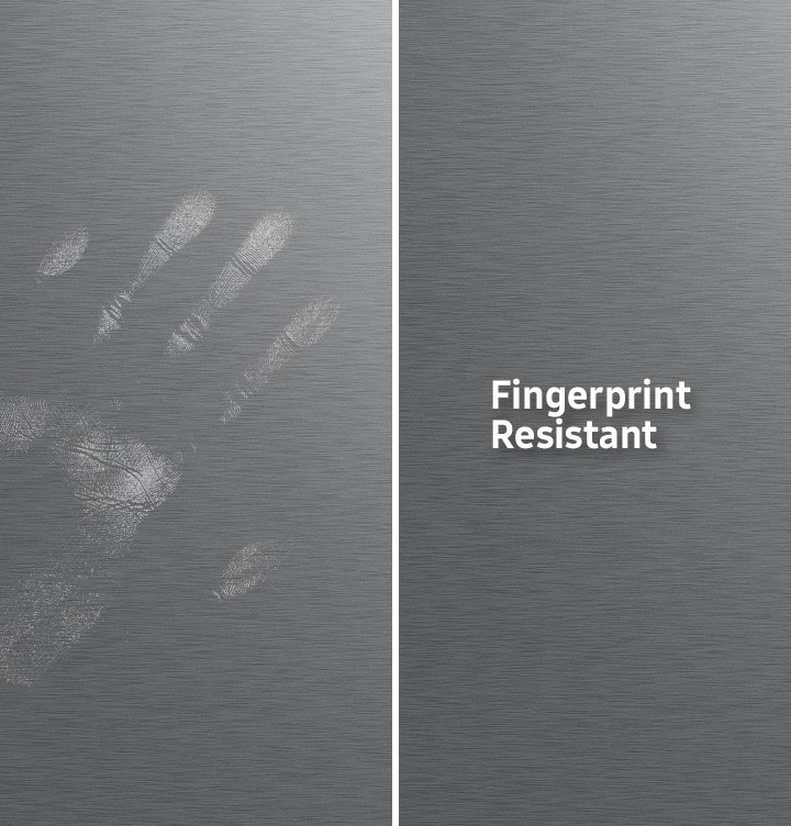 On the left is an image showing fingerprints on a surface, while on the right is the fingerprint-resistant RF5000A.