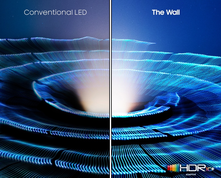 Conventional LED shows a darker and dimmer visual while The Wall shows more vivid and brighter one with MICRO HDR feature.