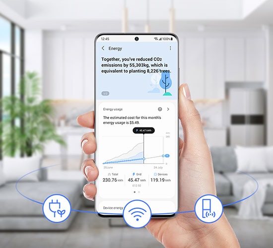 You can check the energy usage in SmartThings Energy.