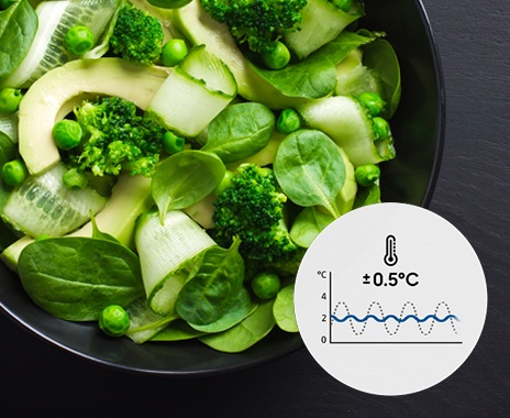 There is a graph of temperature change during cooling, and Precise Cooling is ±0.5℃.