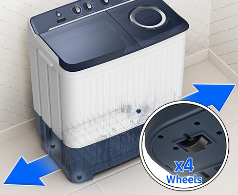 WT4000AM has four wheels. The arrows suggest that the product can be movable.