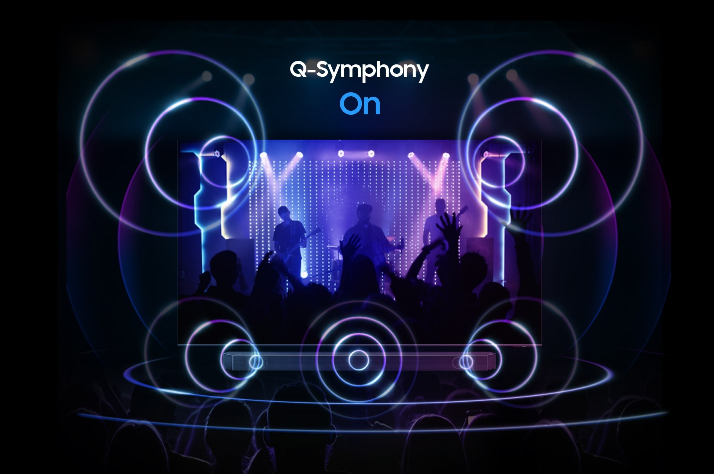 Only sound from the Soundbar Is activated when Q-Symphony is off. Sound from both the TV and Soundbar is activated together when Q-Symphony is on.