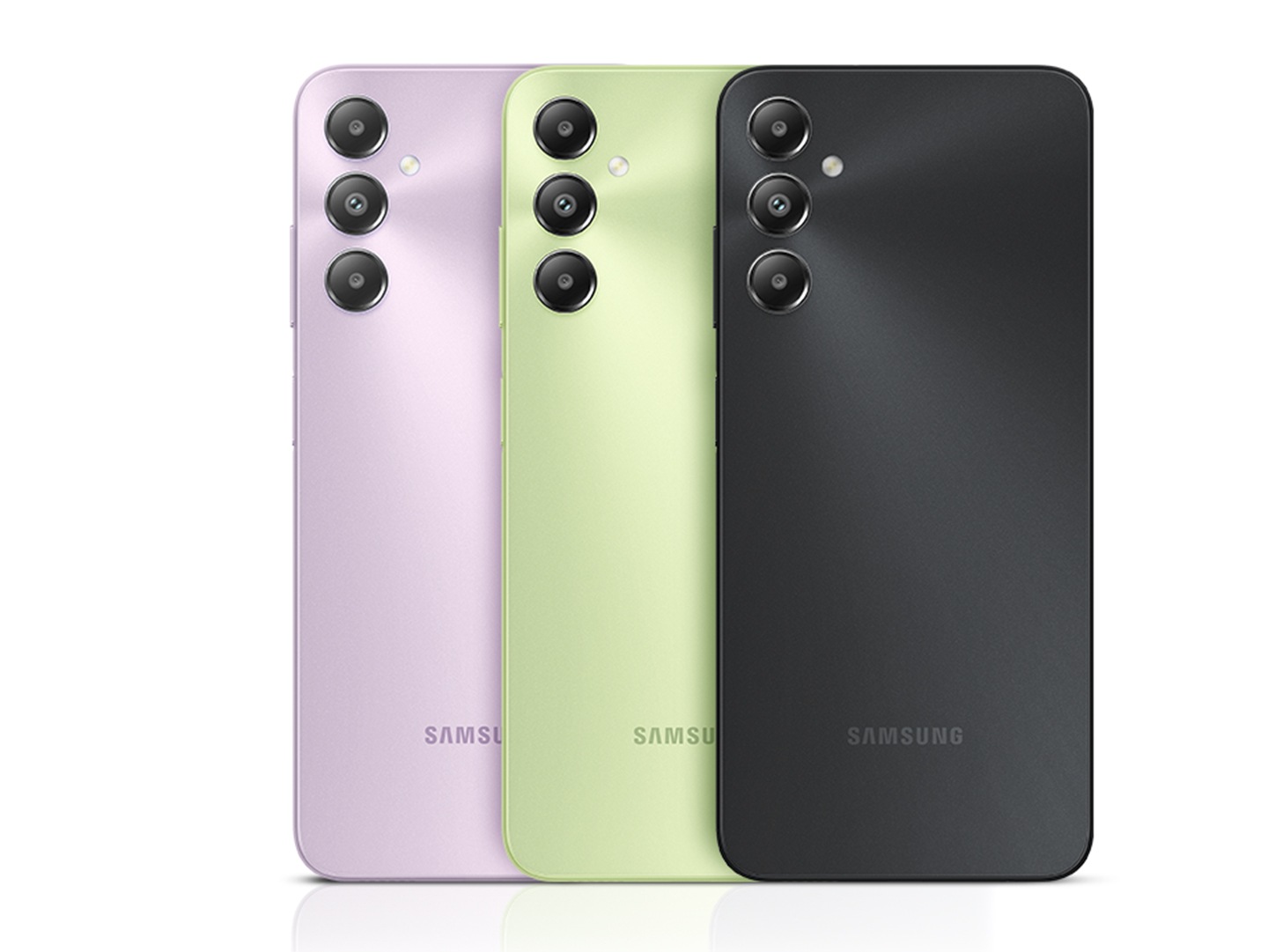 Multiple devices of the Galaxy A05s are lined up to showcase their color options.