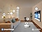 Using SmartThings, an icon of the built-in hub on Samsung TV connects to other icons of various connected home devices in a living room, such as the AC, lights, oven, robot vacuum and air purifier.