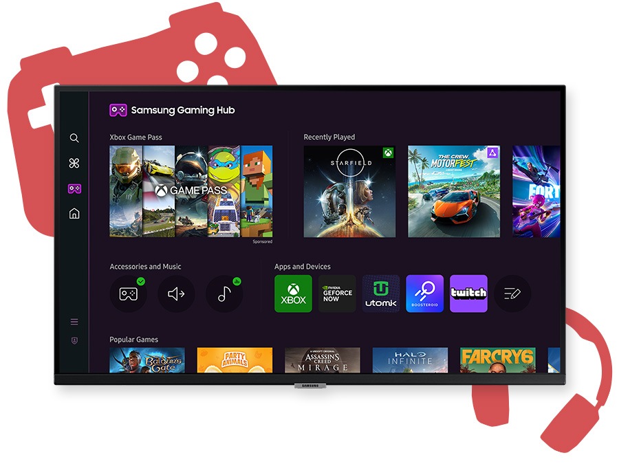 There is a gaming hub onscreen on the monitor.