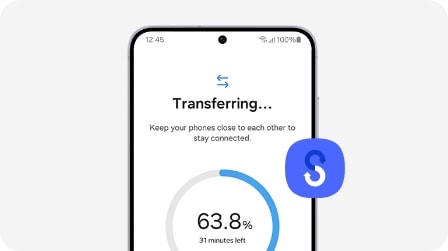 A Smartphone displaying a data transfer process.