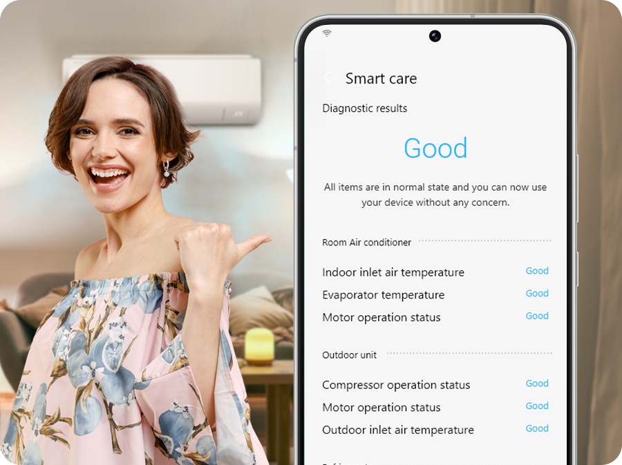 A mobile phone marked as ‘good’ and a satisfied user