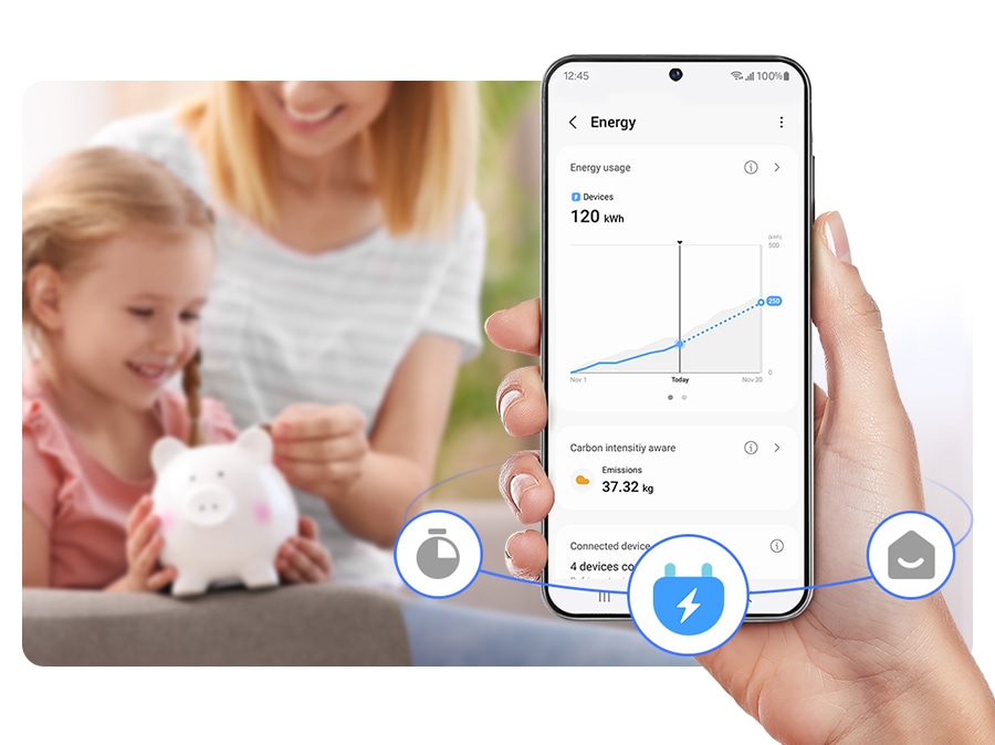 A person is using the SmartThings Energy and checks the energy usage.